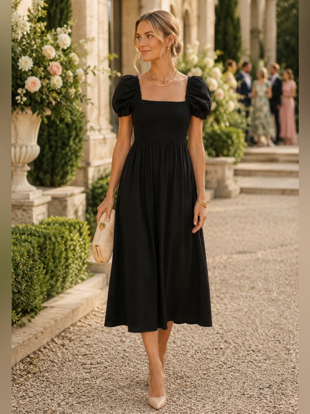 Tuckernuck | Puff Sleeve Black Onyx Smocked Baxter Midi Dress - Size XL